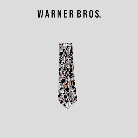 Vintage silk tie Looney Tunes Mania Bugs Bunny necktie Novelty tie Satin - Picture 1 of 5